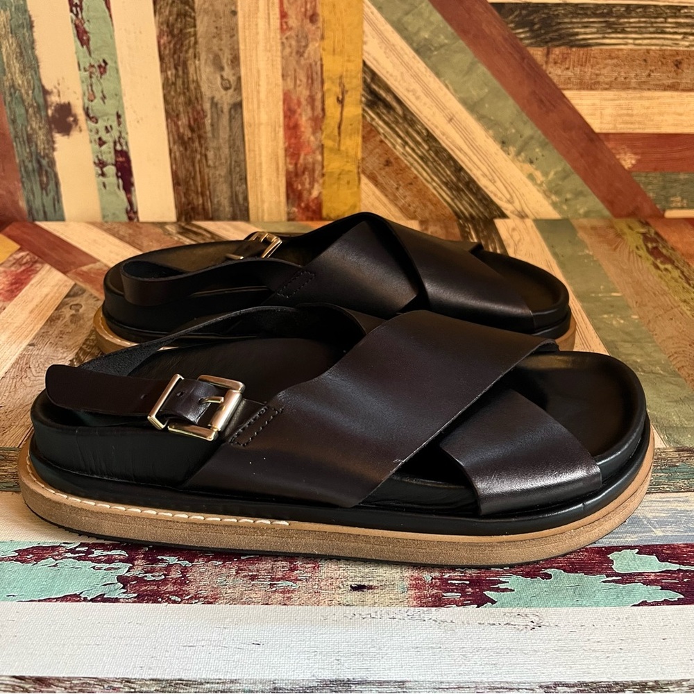 ALOHAS Marshmallow Black Leather Crossover Slingback Sandals - Picture 5 of 9